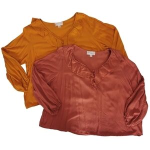 Pkg of 2 Harper + Zoe Plus V-Neck Ruffled Textured Blouses Sz 3X Open To Offers